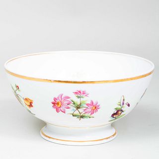 English Porcelain Gilt-Decorated Punch Bowl with Flower Sprays