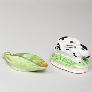 Staffordshire Rabbit and a Worcester Small Leaf Form Dish