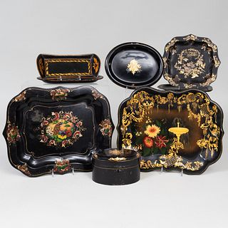 Group of Victorian TÃ´le Trays and a Box