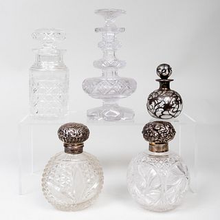Group of Victorian Silver-Mounted Colorless Glass and Colorless Glass Scent Bottles