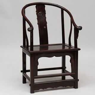 Chinese Carved Hardwood Horseshoe Shaped Armchair