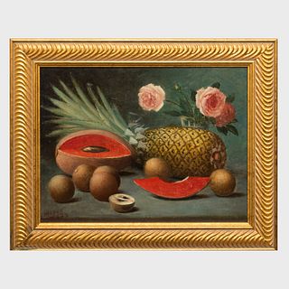 20th Century Schhol: Still Life with a Pineapple and Papaya