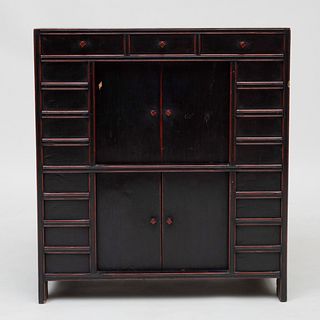 Korean Black Painted Chest with Red Trim