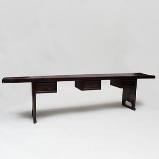 Korean Wooden Bench with Three Drawers