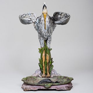 Victorian Polychrome Wrought-Iron Stork Form Stick Stand