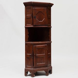 English Provincial Red Stained Pine Corner Cabinet
