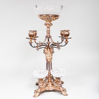 Victorian Silver Plate Cut Glass Mounted Four-Light Epergne