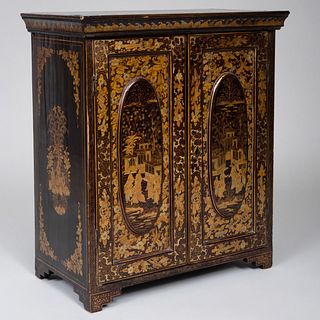 Chinese Export Black and Gilt Lacquer Table Cabinet