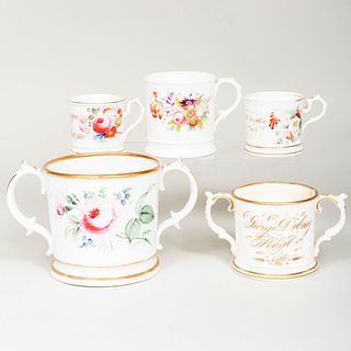 Group of Five English Gilt-Decorated Porcelain Cups