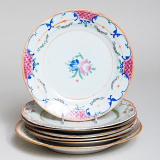 Group of Seven Chinese Export Famille Rose Porcelain Plates