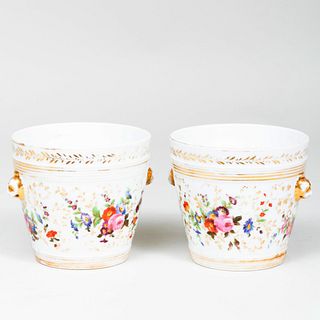 Pair of Porcelain Painted Cachepot