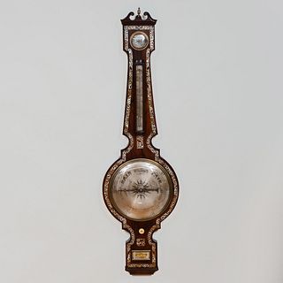Victorian Mother-of-Pearl-Inlaid Rosewood Wheel Barometer/Thermometer
