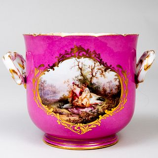 Meissen Pink Groud Porcelain Wine Cooler