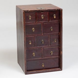 Chinese Stained Pine Single Door Cabinet