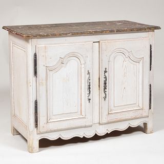 Louis XV Style Provincial Grey Painted Cabinet with Faux Marble Top
