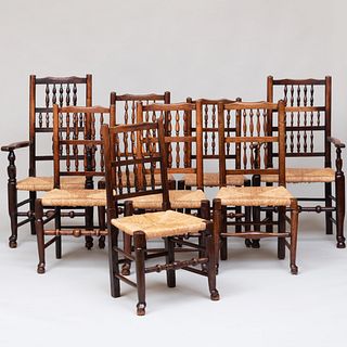 Set of Eight Yorkshire Turned Oak Dining Chairs