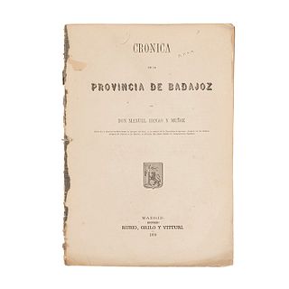 Heano y Muñoz, Manuel. Crónica de la Provincia de Badajoz. Madrid: Rubio, Grilo y Vitturi, 1870. Tres láminas y un mapa.