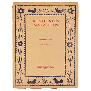 Castro, Carlo Antonio. Dos Cuentos Mazatecos "Orto de Sol y Luna" - "Profeta del Sol". Ciudad las Casas, Chiapas: 1956. Tres láminas.