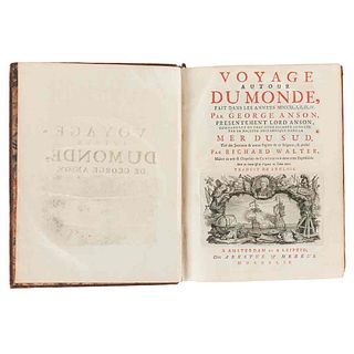 Anson, George. Voyage Autour du Monde, Fait dans les Années MDCCXL, I, II, III, IV… Amsterdam-Leipzig, 1749. 34 láminas.