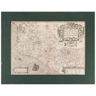 Mercator, Gehard. Hispaniae Novae Nova Descriptio. Amsterdam, ca. Principios de Siglo XVII.  Mapa grabado, 34 x 47cm.
