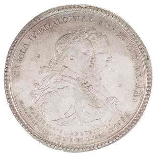 Gil, Jerónimo Antonio. Proclama Conmemorativa de la Estatua Ecuestre de Carlos IV. México, 1796. Medalla en plata.