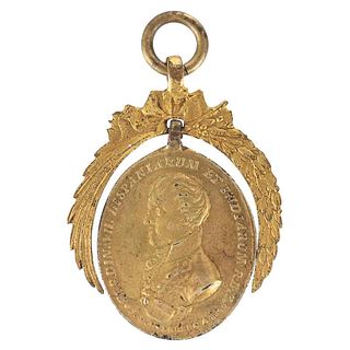 Proclama de Fernando VII. México: Colegio de San Ildefonso, 1808. Medalla en bronce dorado, ovalada.