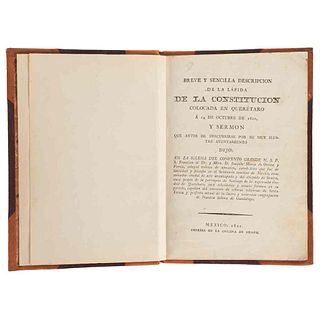 Oteiza y Vértiz, Joaquín María. Breve y Sencilla Descripción de la Lápida de la Constitución. México, 1821. Un grabado de Torreblanca.