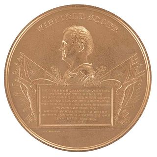 Wright, Charles Cushing. Medalla Conmemorativa del General en Jefe de la Campaña contra México, Winfield Scott. 1847. En bronce, 89 mm.