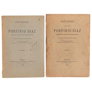 Informes del Ciudadano General Porfirio Díaz Presidente de los Estados Unidos Mexicanos A sus Compatriotas.  México, 1900/04. Pzas: 2.
