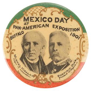 The Whitehead & Hoag Co. Mexico Day at Pan-american Exposition, Buffalo 1901. Newark, 1901. Pin, 44 mm.