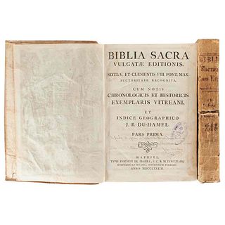 Hamel, Jean Baptiste du. Biblia Sacra Vulgatæ Editionis, Sixti V. et Clementis VIII... Madrid: Ioachimi de Ibarra, 1783. 2 tomos.Psz: 2