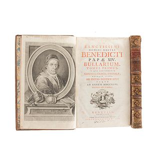 Sanctissimi Domini Nostri Benedecti Papæ XIV. Venetiis: Bartholomæi Occhi, 1768. Cuatro tomos en dos volúmenes. Piezas: 2.