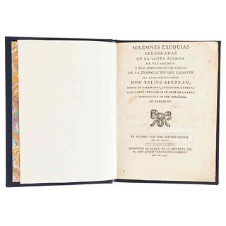 Solemnes Exequias en la Traslación de Don Felipe Bertran / Oratio Funebres in Celebri. México, 1791. 2 obras en un volumen.