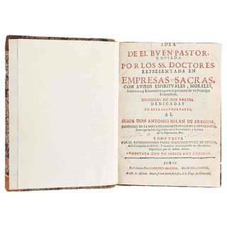 Núñez de Cepeda, Francisco. Idea del Buen Pastor, Copiada por los SS. Doctores, Representada en Empresas Sacras... Valencia, 1689.
