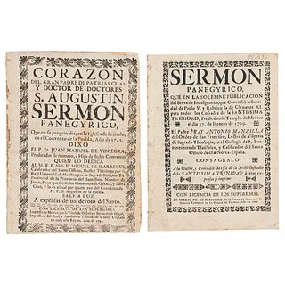 Manzanilla, Antonio / Viniegra, Juan Manuel de. Sermón Panegyrico / Corazón del Gran Padre de Patriarchas. México: 1709 y 1745. Pzs. 2.