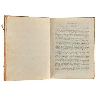Tratado 5º de Artillería. Manuscrito anónimo. Siglo XIX. Dividido en cuatro Libros. Siete láminas plegadas.