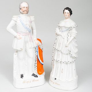 Pair of Staffordshire pottery figures of the King and Queen of Prussia 