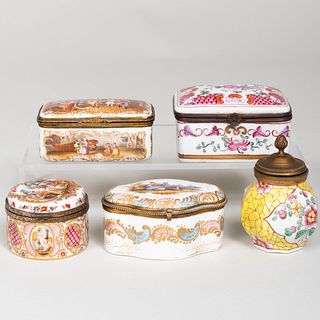 Group of Continental Porcelain and Enamel Snuff Boxes