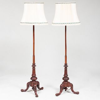 Pair of English Carved Mahogany Floor Lamps, of Recent Manufacture