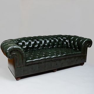 Green Tufted Leather Chesterfield Sofa