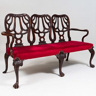 George II Style Carved Mahogany Three Chair Back Settee