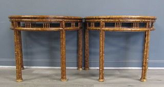A Pair Of Bamboo Form Demilune Consoles