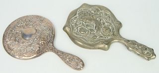 PAIR OF ART NOUVEAU SILVER HAND MIRRORS