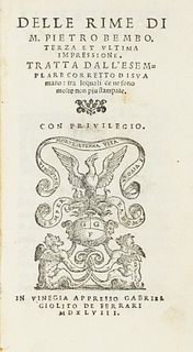 Bembo, Pietro - Rhymes. Third and last impression. Taken from the correct specimen in his hand