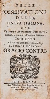 [Mambelli, Marco Antonio] - Of the observations of the Italian language, by Cinonio Accademico Filargita, collected in gratia of a Sicilian preacher