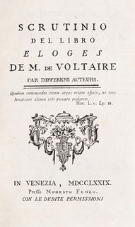 Casanova, Giacomo - Scrutiny of the book Eloges de m. de Voltaire par differens auteurs