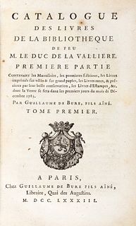 De Bure Duc de La Vallière, Guillaume - Catalog des Livres de la Bibliothèque de feu M. Le Duc de la Vallière