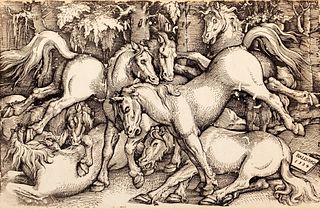 Grien, Hans Baldung - Group of seven horses in the woods