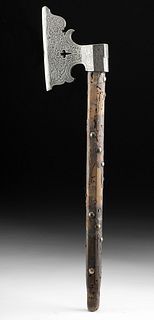 20th C. European Axe w/ Decorated Blade & Wood Handle