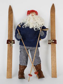 Vintage Handmade Limited-Edition Skiing Santa Claus Christmas Figure